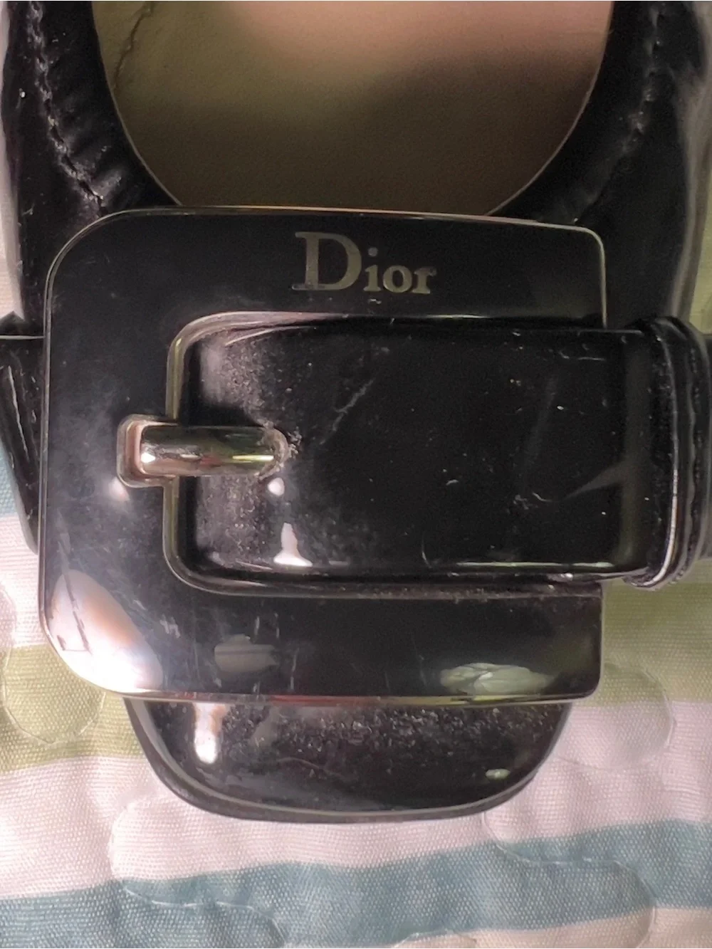 Dior Black Patent Leather Ballet Flats with Silver Buckle Detail